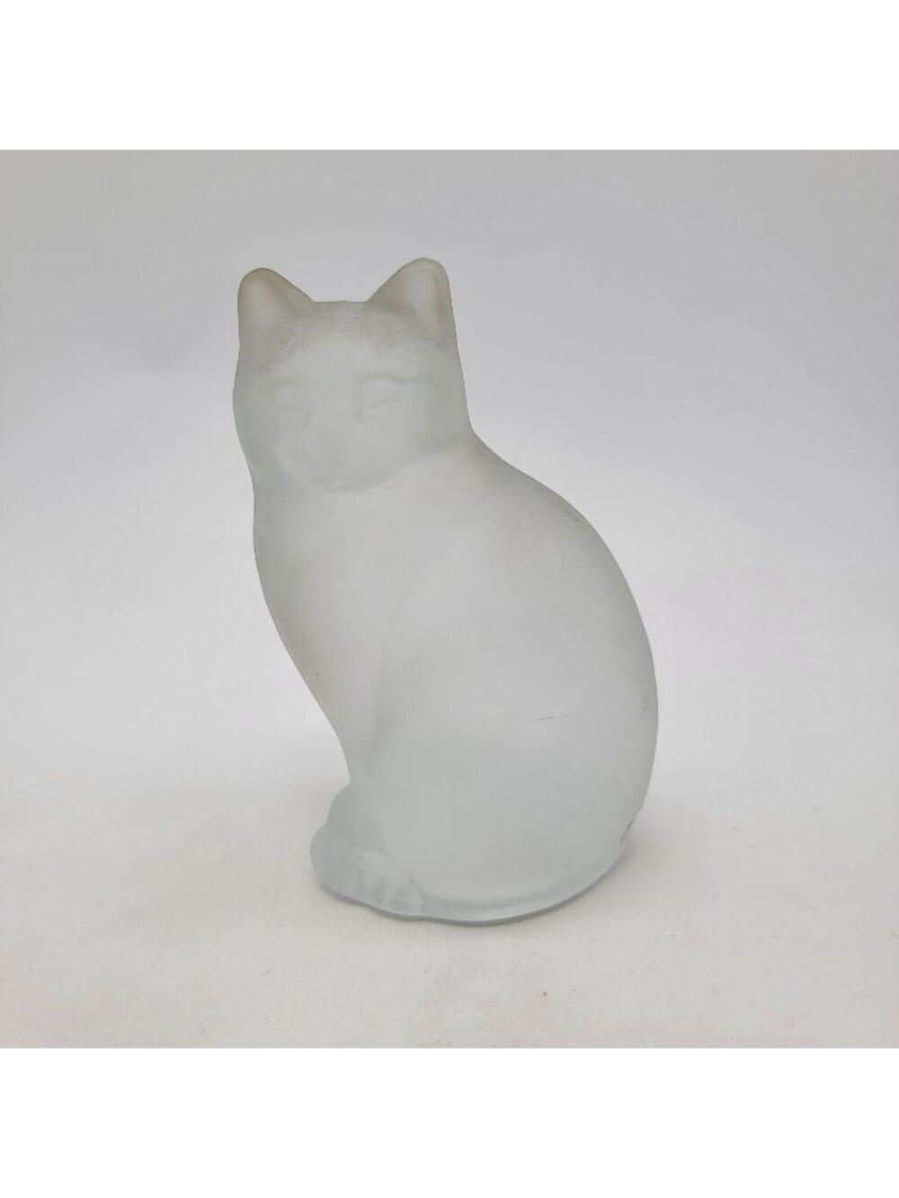1980's Nybro Sweden Frosted Glass Seated Cat Sculpture